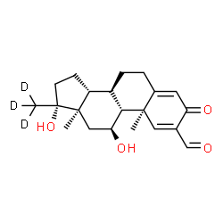 ChemSpider 2D Image | (8alpha,9beta,10alpha,11beta,13alpha,14beta,17alpha)-11,17-Dihydroxy-17-(~2~H_3_)methyl-3-oxoandrosta-1,4-diene-2-carbaldehyde | C21H25D3O4