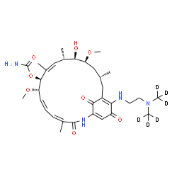 ChemSpider 2D Image | (4Z,6Z,8S,9S,10Z,12S,13R,14S,16R)-19-[(2-{Bis[(~2~H_3_)methyl]amino}ethyl)amino]-13-hydroxy-8,14-dimethoxy-4,10,12,16-tetramethyl-3,20,22-trioxo-2-azabicyclo[16.3.1]docosa-1(21),4,6,10,18-pentaen-9-yl
 carbamate | C32H42D6N4O8