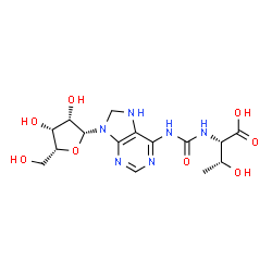 ChemSpider 2D Image | N-{[9-(beta-D-Lyxofuranosyl)-8,9-dihydro-7H-purin-6-yl]carbamoyl}-L-threonine | C15H22N6O8