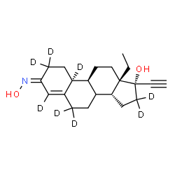 ChemSpider 2D Image | (3Z,9S,10S,13S,14R,17S)-13-Ethyl-17-ethynyl-3-(hydroxyimino)(2,2,4,6,6,10,16,16-~2~H_8_)-2,3,6,7,8,9,10,11,12,13,14,15,16,17-tetradecahydro-1H-cyclopenta[a]phenanthren-17-ol (non-preferred name) | C21H21D8NO2