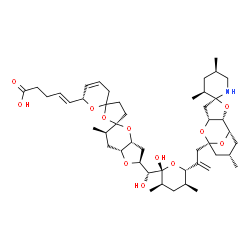 ChemSpider 2D Image | (4E)-5-[(2S,3aR,5R,6R,6''R,7aR)-2-{(R)-Hydroxy[(2R,3R,5S,6S)-2-hydroxy-3,5-dimethyl-6-{3-[(1'S,2S,2'R,3S,5R,6'R,8'S,10'S)-3,5,10'-trimethyl-8'H-spiro[piperidine-2,4'-[3,7,12]trioxatricyclo[6.3.1.0~2,6
~]dodecan]-8'-yl]-1-propen-2-yl}tetrahydro-2H-pyran-2-yl]methyl}-6-methyl-2,3,3',3'',3a,4',6,6'',7,7a-decahydrodispiro[furo[3,2-b]pyran-5,2'-furan-5',2''-pyran]-6''-yl]-4-pentenoic acid | C47H71NO12