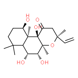 ChemSpider 2D Image | (3S,4aS,5R,6R,10R,10aS,10bR)-5,6,10,10b-Tetrahydroxy-3,4a,7,7,10a-pentamethyl-3-vinyldodecahydro-1H-benzo[f]chromen-1-one | C20H32O6