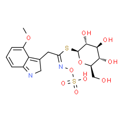ChemSpider 2D Image | 1-S-[(1Z)-2-(4-Methoxy-2H-indol-3-yl)-N-(sulfooxy)ethanimidoyl]-1-thio-beta-D-glucopyranose | C17H22N2O10S2