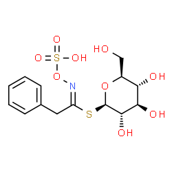 ChemSpider 2D Image | 1-S-[(1E)-2-Phenyl-N-(sulfooxy)ethanimidoyl]-1-thio-beta-L-glucopyranose | C14H19NO9S2