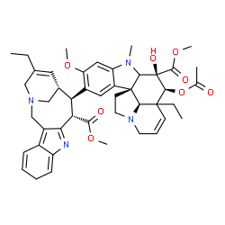 ChemSpider 2D Image | Methyl (2xi,3alpha,4alpha,5xi)-4-acetoxy-15-[(12S,13R,14R)-16-ethyl-12-(methoxycarbonyl)-1,10-diazatetracyclo[12.3.1.0~3,11~.0~4,9~]octadeca-3,5,8,10,15-pentaen-13-yl]-3-hydroxy-16-methoxy-1-methyl-6,
7-didehydroaspidospermidine-3-carboxylate | C45H54N4O8