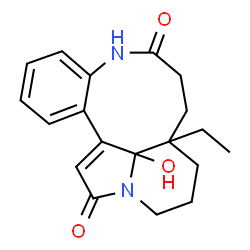 ChemSpider 2D Image | 3a-Ethyl-14a-hydroxy-2,3,3a,4,5,14a-hexahydroindolizino[8,1-ef][1]benzazonine-6,13(1H,7H)-dione | C19H22N2O3