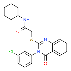 ChemSpider 2D Image | 2-{[3-(3-Chlorophenyl)-4-oxo-3,4-dihydro-2-quinazolinyl]sulfanyl}-N-cyclohexylacetamide | C22H22ClN3O2S