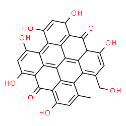 ChemSpider 2D Image | 1,3,4,6,8,13-Hexahydroxy-11-(hydroxymethyl)-10-methyl-1,13a-dihydrophenanthro[1,10,9,8-opqra]perylene-7,14-dione | C30H18O9
