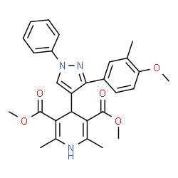ChemSpider 2D Image | Dimethyl 4-[3-(4-methoxy-3-methylphenyl)-1-phenyl-1H-pyrazol-4-yl]-2,6-dimethyl-1,4-dihydro-3,5-pyridinedicarboxylate | C28H29N3O5