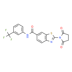 ChemSpider 2D Image | 2-(2,5-Dioxo-1-pyrrolidinyl)-N-[3-(trifluoromethyl)phenyl]-1,3-benzothiazole-6-carboxamide | C19H12F3N3O3S