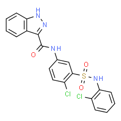 ChemSpider 2D Image | N-{4-Chloro-3-[(2-chlorophenyl)sulfamoyl]phenyl}-1H-indazole-3-carboxamide | C20H14Cl2N4O3S