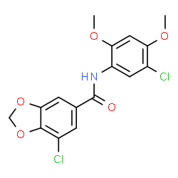 ChemSpider 2D Image | 7-Chloro-N-(5-chloro-2,4-dimethoxyphenyl)-1,3-benzodioxole-5-carboxamide | C16H13Cl2NO5