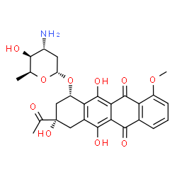 ChemSpider 2D Image | (1S,3S)-3-Acetyl-3,5,12-trihydroxy-10-methoxy-6,11-dioxo-1,2,3,4,6,11-hexahydro-1-tetracenyl 3-amino-2,3,6-trideoxy-alpha-L-xylo-hexopyranoside | C27H29NO10