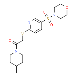 ChemSpider 2D Image | 1-(4-Methyl-1-piperidinyl)-2-{[5-(4-morpholinylsulfonyl)-2-pyridinyl]sulfanyl}ethanone | C17H25N3O4S2