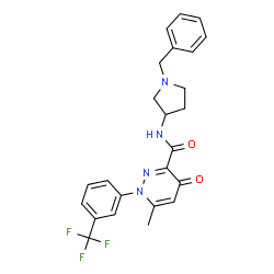 ChemSpider 2D Image | N-(1-Benzyl-3-pyrrolidinyl)-6-methyl-4-oxo-1-[3-(trifluoromethyl)phenyl]-1,4-dihydro-3-pyridazinecarboxamide | C24H23F3N4O2