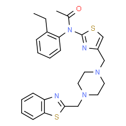 ChemSpider 2D Image | N-(4-{[4-(1,3-Benzothiazol-2-ylmethyl)-1-piperazinyl]methyl}-1,3-thiazol-2-yl)-N-(2-ethylphenyl)acetamide | C26H29N5OS2