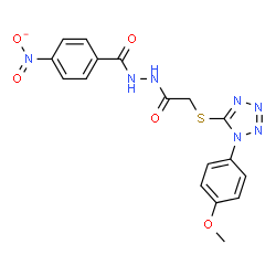 ChemSpider 2D Image | N'-[2-[1-(4-methoxyphenyl)tetrazol-5-yl]sulfanylacetyl]-4-[oxido(oxo)-$l^{4}-azanyl]benzohydrazide | C17H15N7O5S
