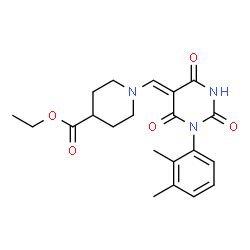 ChemSpider 2D Image | Ethyl 1-{(Z)-[1-(2,3-dimethylphenyl)-2,4,6-trioxotetrahydro-5(2H)-pyrimidinylidene]methyl}-4-piperidinecarboxylate | C21H25N3O5