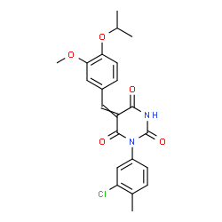 ChemSpider 2D Image | 1-(3-Chloro-4-methylphenyl)-5-(4-isopropoxy-3-methoxybenzylidene)-2,4,6(1H,3H,5H)-pyrimidinetrione | C22H21ClN2O5