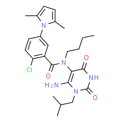 ChemSpider 2D Image | N-(6-Amino-1-isobutyl-2,4-dioxo-1,2,3,4-tetrahydro-5-pyrimidinyl)-N-butyl-2-chloro-5-(2,5-dimethyl-1H-pyrrol-1-yl)benzamide | C25H32ClN5O3