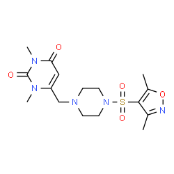 ChemSpider 2D Image | 6-({4-[(3,5-Dimethyl-1,2-oxazol-4-yl)sulfonyl]-1-piperazinyl}methyl)-1,3-dimethyl-2,4(1H,3H)-pyrimidinedione | C16H23N5O5S