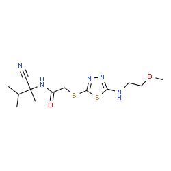 ChemSpider 2D Image | N-(2-Cyano-3-methyl-2-butanyl)-2-({5-[(2-methoxyethyl)amino]-1,3,4-thiadiazol-2-yl}sulfanyl)acetamide | C13H21N5O2S2