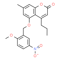 ChemSpider 2D Image | 5-[(2-Methoxy-5-nitrobenzyl)oxy]-7-methyl-4-propyl-2H-chromen-2-one | C21H21NO6