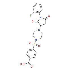 ChemSpider 2D Image | 4-({4-[1-(2-Fluorophenyl)-2,5-dioxo-3-pyrrolidinyl]-1-piperazinyl}sulfonyl)benzoic acid | C21H20FN3O6S