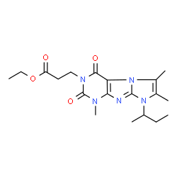 ChemSpider 2D Image | Ethyl 3-(8-sec-butyl-1,6,7-trimethyl-2,4-dioxo-1,2,4,8-tetrahydro-3H-imidazo[2,1-f]purin-3-yl)propanoate | C19H27N5O4