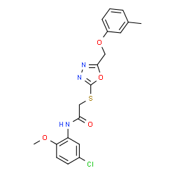 ChemSpider 2D Image | N-(5-Chloro-2-methoxyphenyl)-2-({5-[(3-methylphenoxy)methyl]-1,3,4-oxadiazol-2-yl}sulfanyl)acetamide | C19H18ClN3O4S