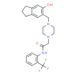 ChemSpider 2D Image | 2-{4-[(6-Hydroxy-2,3-dihydro-1H-inden-5-yl)methyl]-1-piperazinyl}-N-[2-(trifluoromethyl)phenyl]acetamide | C23H26F3N3O2