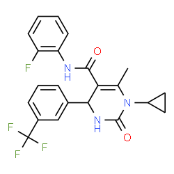 ChemSpider 2D Image | 1-Cyclopropyl-N-(2-fluorophenyl)-6-methyl-2-oxo-4-[3-(trifluoromethyl)phenyl]-1,2,3,4-tetrahydro-5-pyrimidinecarboxamide | C22H19F4N3O2