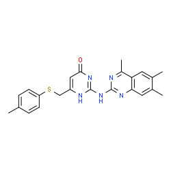 ChemSpider 2D Image | 6-{[(4-Methylphenyl)sulfanyl]methyl}-2-[(4,6,7-trimethyl-2-quinazolinyl)amino]-4(1H)-pyrimidinone | C23H23N5OS
