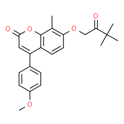 ChemSpider 2D Image | 7-(3,3-Dimethyl-2-oxobutoxy)-4-(4-methoxyphenyl)-8-methyl-2H-chromen-2-one | C23H24O5