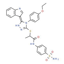 ChemSpider 2D Image | 2-{[(5E)-4-(4-Ethoxyphenyl)-5-(3H-indol-3-ylidene)-4,5-dihydro-1H-1,2,4-triazol-3-yl]sulfanyl}-N-(4-sulfamoylphenyl)propanamide | C27H26N6O4S2