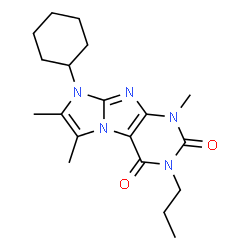 ChemSpider 2D Image | 8-Cyclohexyl-1,6,7-trimethyl-3-propyl-1H-imidazo[2,1-f]purine-2,4(3H,8H)-dione | C19H27N5O2
