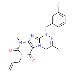 ChemSpider 2D Image | 7-Allyl-1-(3-chlorobenzyl)-3,9-dimethyl-1,4-dihydro[1,2,4]triazino[3,4-f]purine-6,8(7H,9H)-dione | C19H19ClN6O2