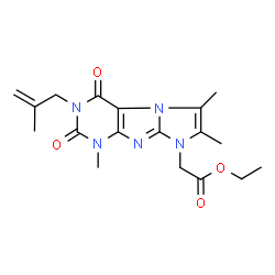 ChemSpider 2D Image | Ethyl [1,6,7-trimethyl-3-(2-methyl-2-propen-1-yl)-2,4-dioxo-1,2,3,4-tetrahydro-8H-imidazo[2,1-f]purin-8-yl]acetate | C18H23N5O4