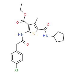 ChemSpider 2D Image | Ethyl 2-{[(4-chlorophenyl)acetyl]amino}-5-(cyclopentylcarbamoyl)-4-methyl-3-thiophenecarboxylate | C22H25ClN2O4S