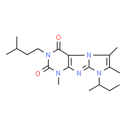 ChemSpider 2D Image | 8-sec-Butyl-1,6,7-trimethyl-3-(3-methylbutyl)-1H-imidazo[2,1-f]purine-2,4(3H,8H)-dione | C19H29N5O2