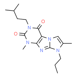 ChemSpider 2D Image | 1,7-Dimethyl-3-(3-methylbutyl)-8-propyl-1H-imidazo[2,1-f]purine-2,4(3H,8H)-dione | C17H25N5O2