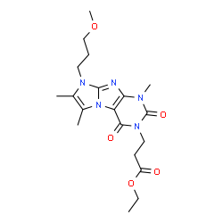 ChemSpider 2D Image | Ethyl 3-[8-(3-methoxypropyl)-1,6,7-trimethyl-2,4-dioxo-1,2,4,8-tetrahydro-3H-imidazo[2,1-f]purin-3-yl]propanoate | C19H27N5O5