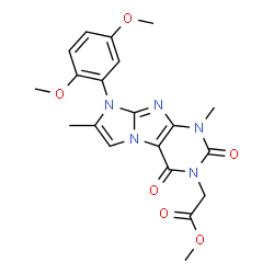 ChemSpider 2D Image | Methyl [8-(2,5-dimethoxyphenyl)-1,7-dimethyl-2,4-dioxo-1,2,4,8-tetrahydro-3H-imidazo[2,1-f]purin-3-yl]acetate | C20H21N5O6