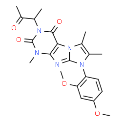 ChemSpider 2D Image | 8-(2,4-Dimethoxyphenyl)-1,6,7-trimethyl-3-(3-oxo-2-butanyl)-1H-imidazo[2,1-f]purine-2,4(3H,8H)-dione | C22H25N5O5