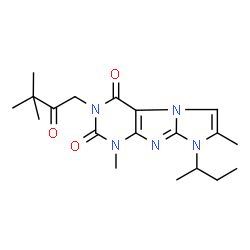 ChemSpider 2D Image | 8-sec-Butyl-3-(3,3-dimethyl-2-oxobutyl)-1,7-dimethyl-1H-imidazo[2,1-f]purine-2,4(3H,8H)-dione | C19H27N5O3