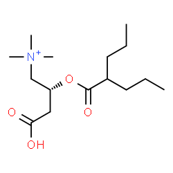 ChemSpider 2D Image | (2R)-3-Carboxy-N,N,N-trimethyl-2-[(2-propylpentanoyl)oxy]-1-propanaminium | C15H30NO4