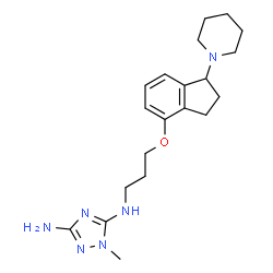 ChemSpider 2D Image | 1-Methyl-N~5~-(3-{[1-(1-piperidinyl)-2,3-dihydro-1H-inden-4-yl]oxy}propyl)-1H-1,2,4-triazole-3,5-diamine | C20H30N6O