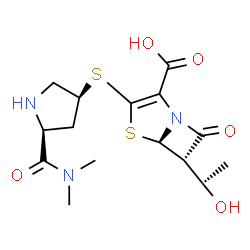 ChemSpider 2D Image | (5R,6S)-3-{[(3S,5S)-5-(Dimethylcarbamoyl)-3-pyrrolidinyl]sulfanyl}-6-[(1R)-1-hydroxyethyl]-7-oxo-4-thia-1-azabicyclo[3.2.0]hept-2-ene-2-carboxylic acid | C15H21N3O5S2