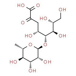 ChemSpider 2D Image | (4R,5R,6R,7R)-5-[(6-Deoxy-alpha-L-mannopyranosyl)oxy]-4,6,7,8-tetrahydroxy-2-oxooctanoic acid | C14H24O12