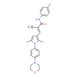 ChemSpider 2D Image | (2E)-2-Cyano-3-{2,5-dimethyl-1-[4-(4-morpholinyl)phenyl]-1H-pyrrol-3-yl}-N-(4-methylphenyl)acrylamide | C27H28N4O2
